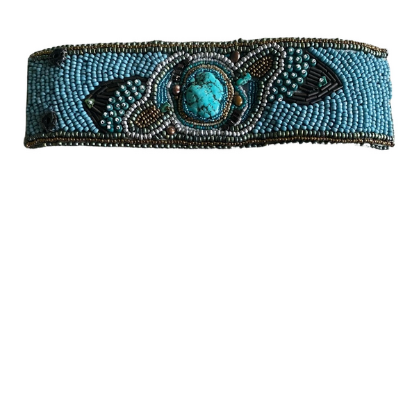Hand Beaded Turquoise Bracelet cuff - Picture 1 of 10